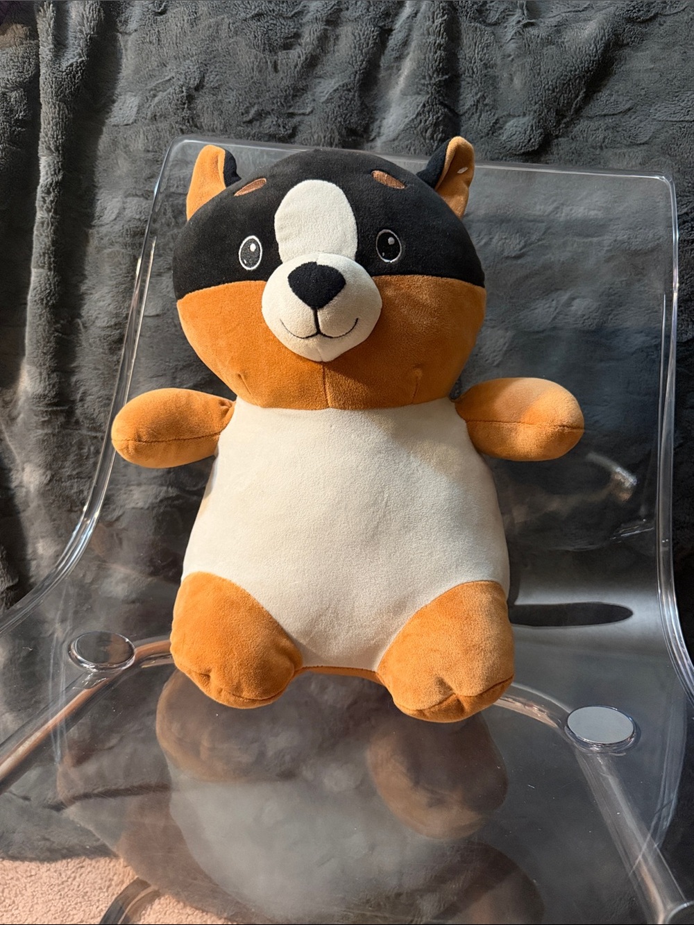 Plush Tri-Color Puppy Stuffed Animal - Black, Brown,white